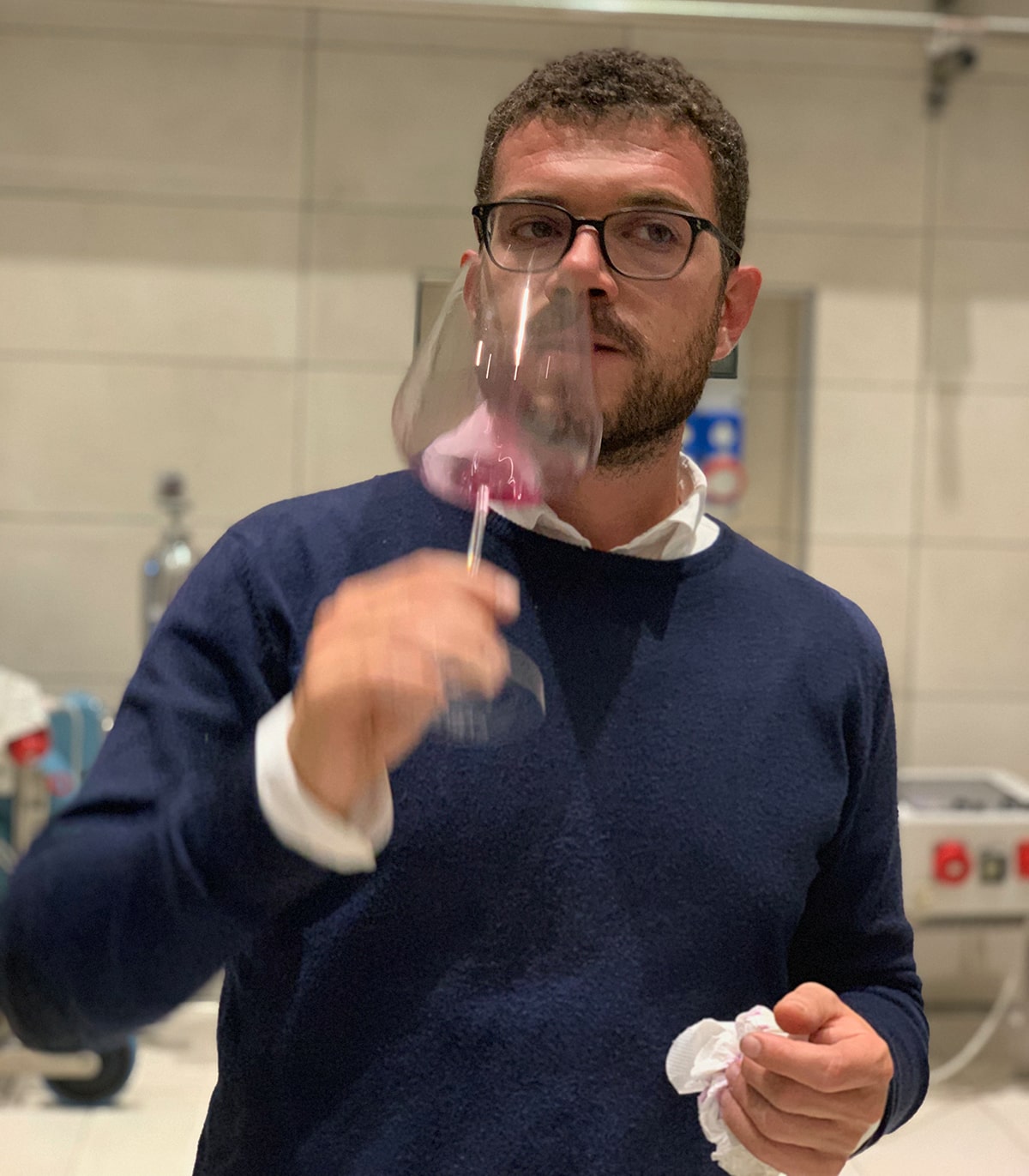 Francesco Ripiaccioli of Canalicchio di Sopra show off the beautiful 2019 still in primary fermentation